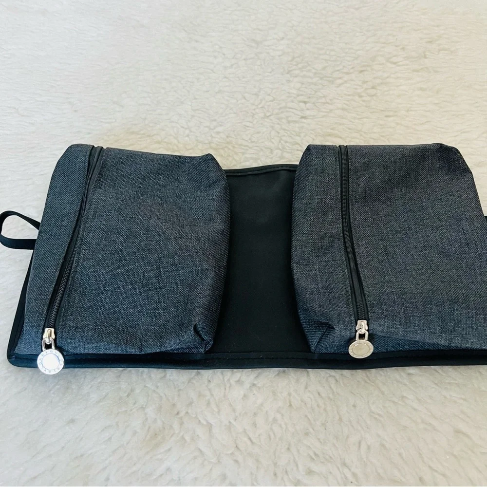 Bvlgari Parfume Black Leather Gray Canvas Bifold Cosmetic Novelty Pouch Case